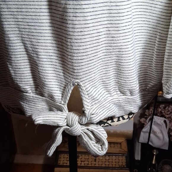 Anthropologie Postmark Striped Off-Shoulder Top with Tie Front Xlarge - Picture 2 of 9